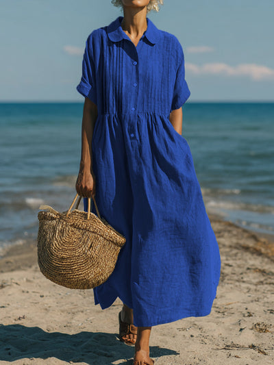 Clara | Casual Cotton Linen Collar Dress