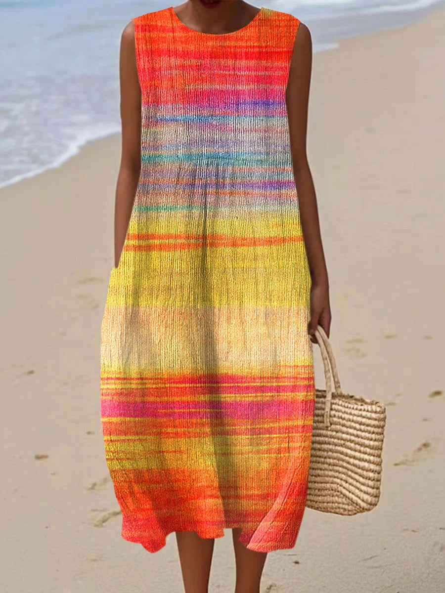 Cassie |  Sleeveless Casual Gradient Striped Midi Dress