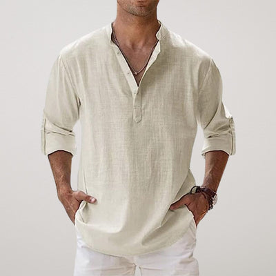 James™ | Linen Effect Cotton Henley Shirt