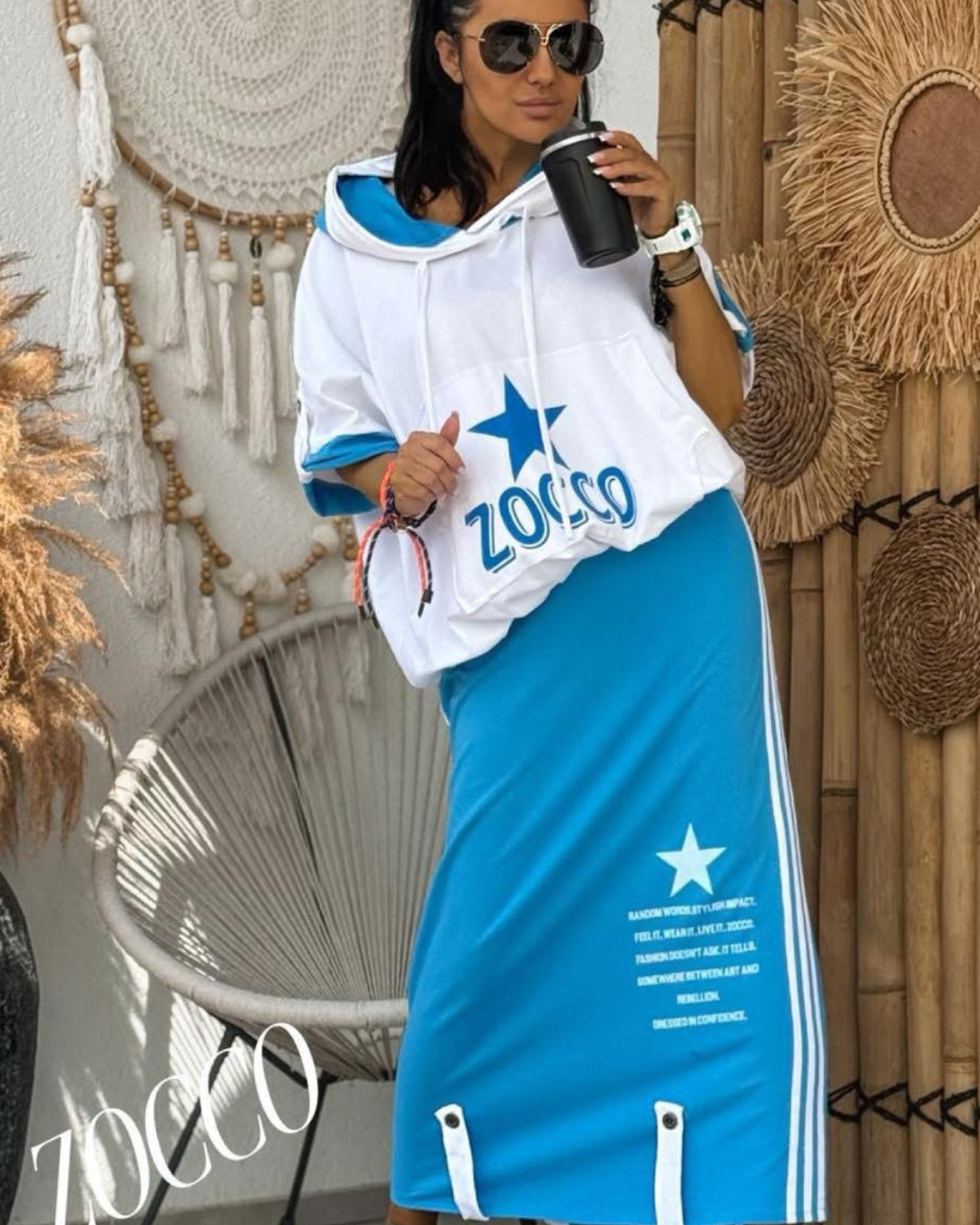 Talia – Relaxed Fit Printed Skirt Set with Hood