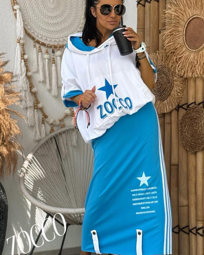 Talia – Relaxed Fit Printed Skirt Set with Hood