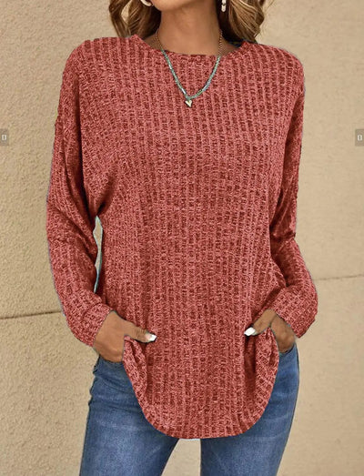 Women’s Pullover Sweatshirt – Relaxed Fit – Soft Knitted – Ribbed Texture – Long Sleeve
