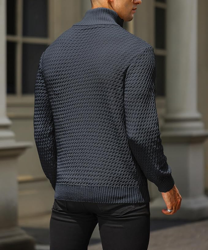 Men’s Half Zip Sweater – Tailored Fit – Textured Knit – Ribbed Collar & Cuffs