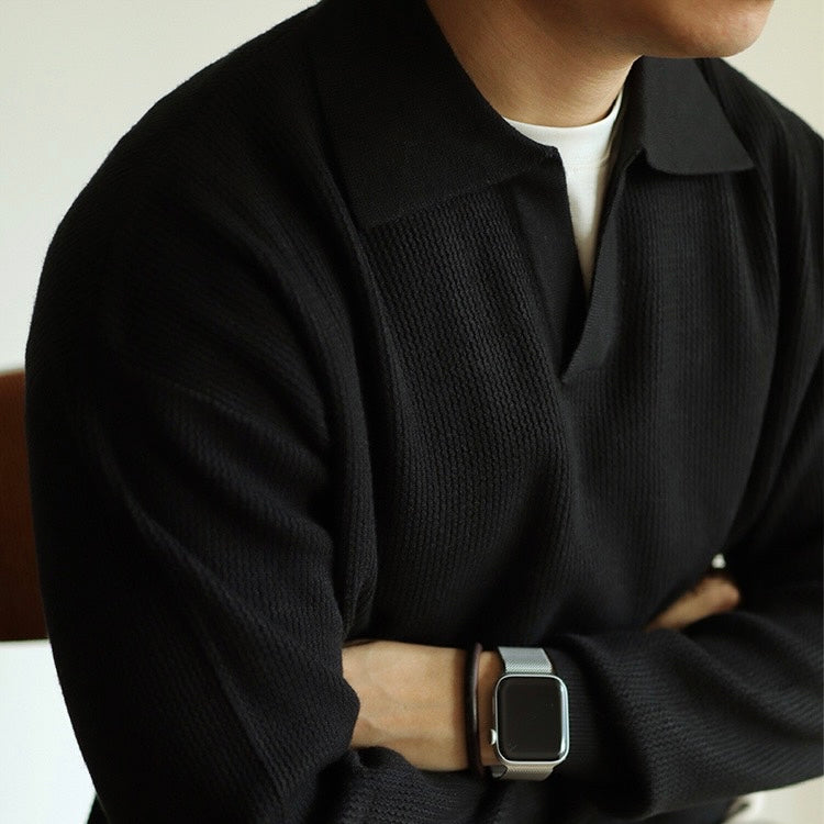 Men’s Knit Pullover Top – Relaxed Fit – Ribbed Texture – Long Sleeve Casual Wear