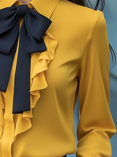 Rachel | Long Sleeve Button Up Blouse With Ruffled Bow