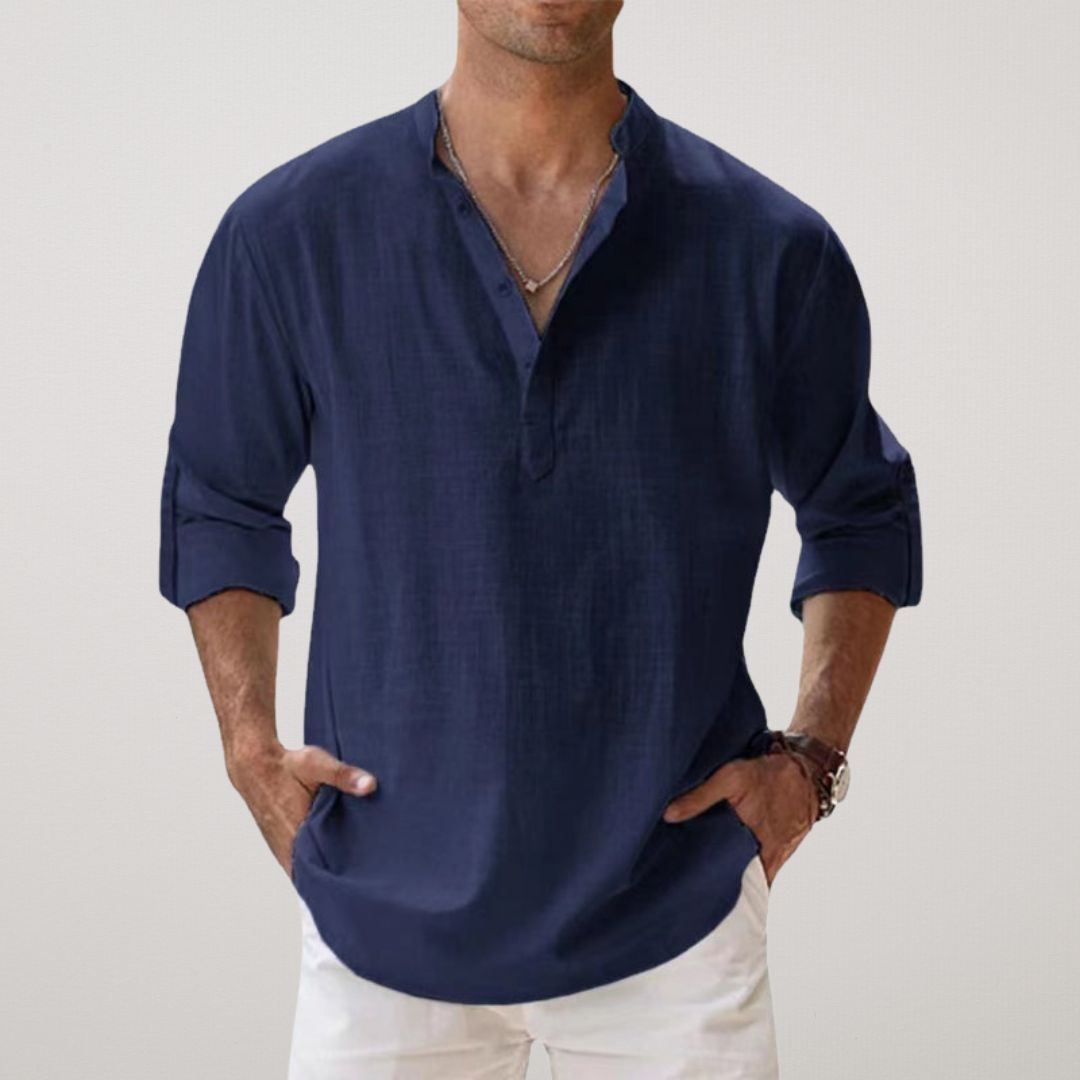 James™ | Linen Effect Cotton Henley Shirt