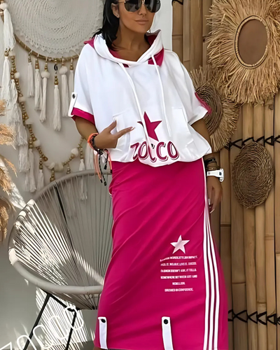 Talia – Relaxed Fit Printed Skirt Set with Hood