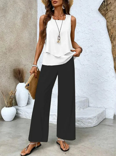 Samborska - Summer Set Sleeveless Top And Wide Leg Pant
