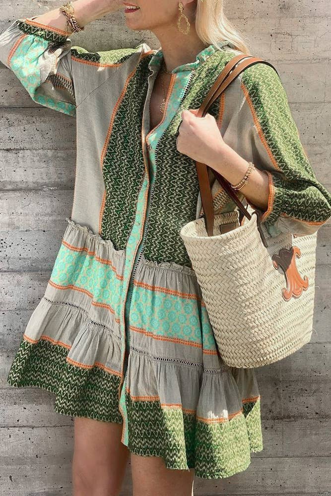 Jenelyn ~ Boho Printed Ruffle Dress