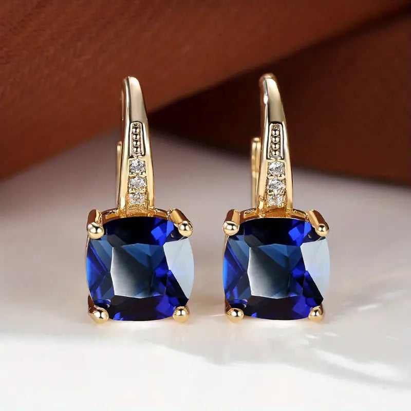 Mystic Sapphire Stone Hoop Earrings | Gold 18k