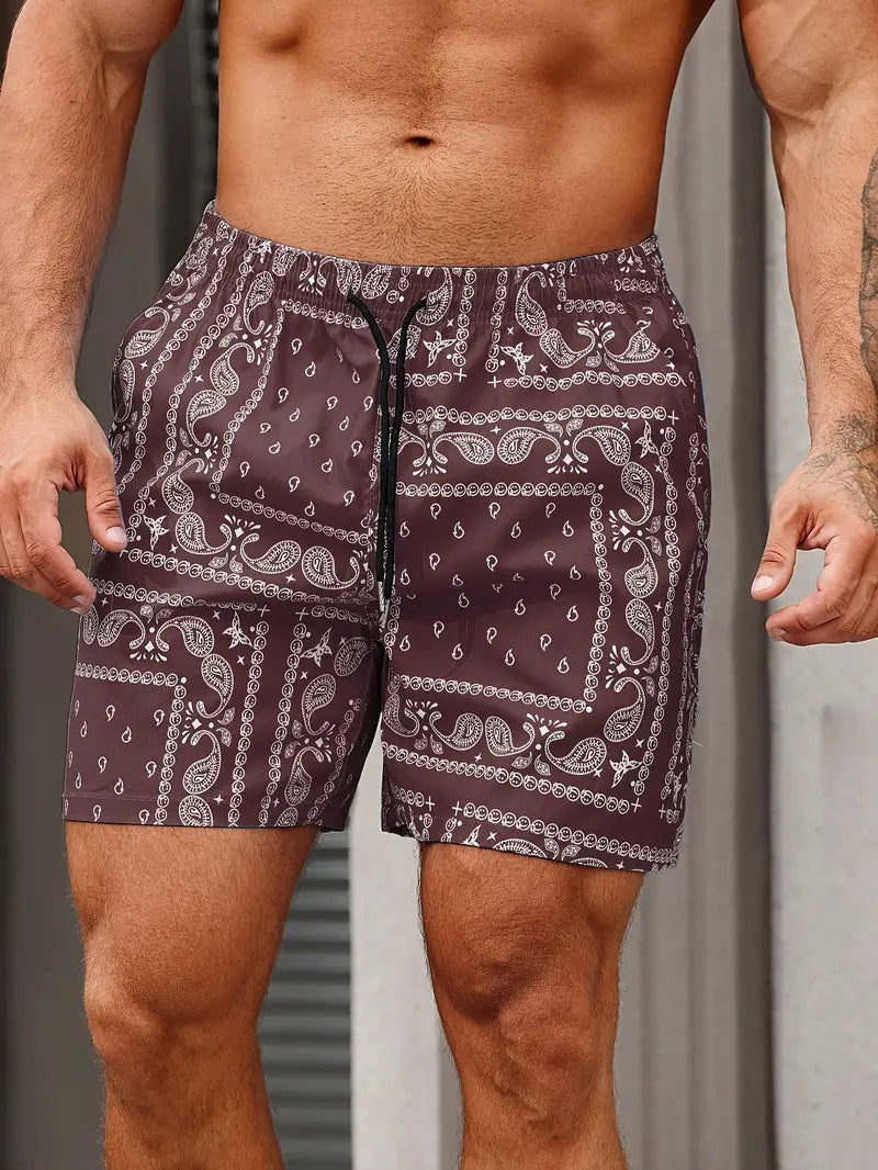 Men's Swim Shorts  – Relaxed Fit – Bandana Print – Mid-Thigh