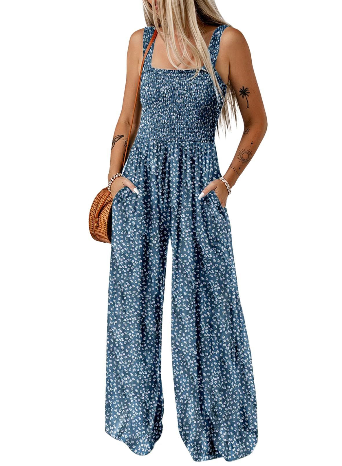 Florence - Floral Print Sleeveless Jumpsuit with Pockets