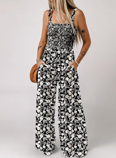 Florence - Floral Print Sleeveless Jumpsuit with Pockets