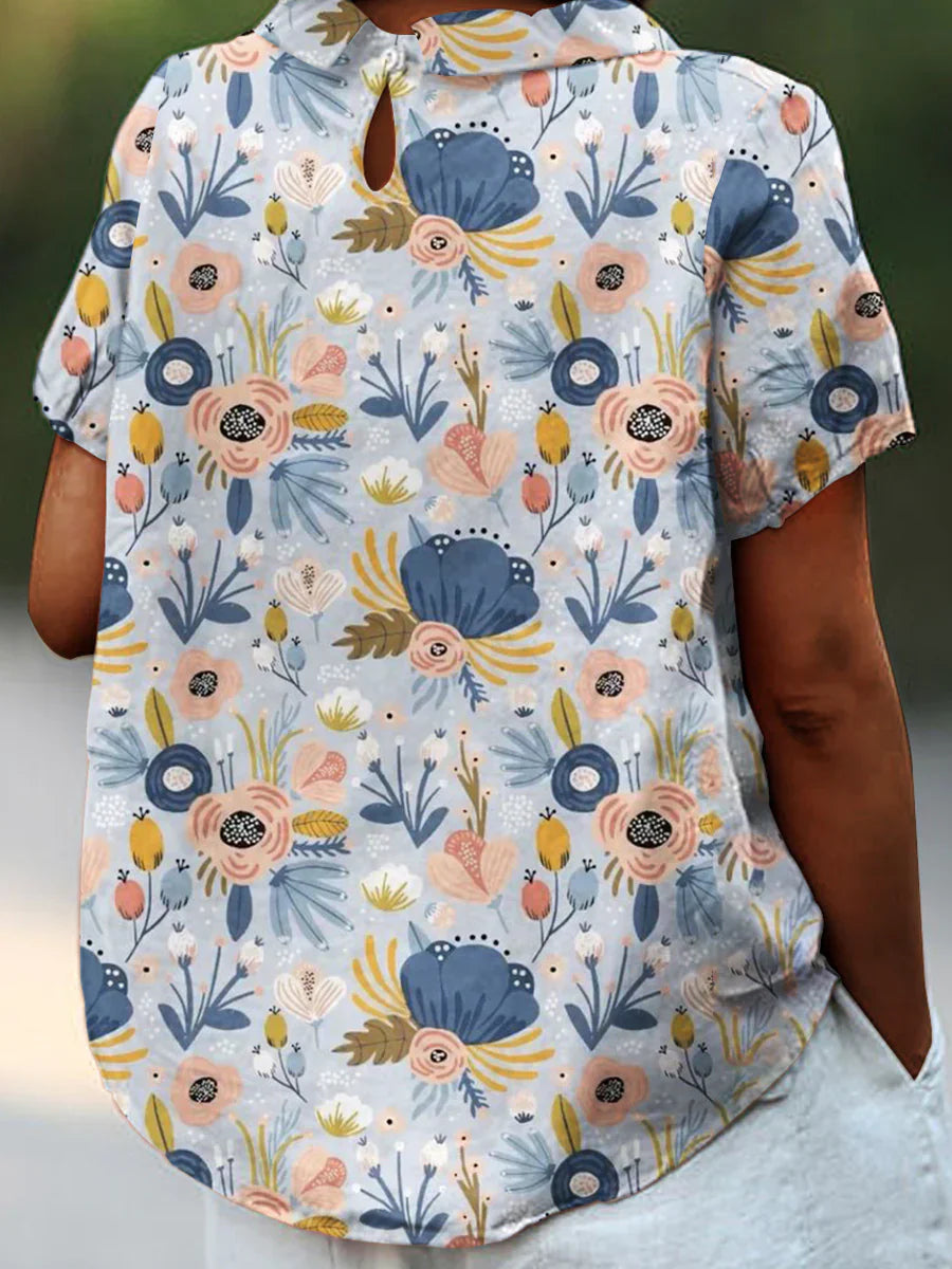 Avencea | T-Shirt made of linen and cotton with a vibrant printed pattern