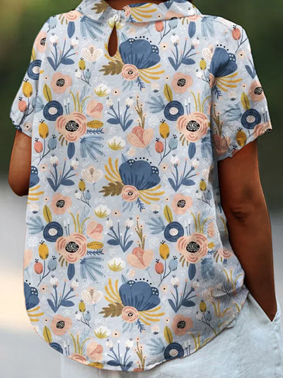 Avencea | T-Shirt made of linen and cotton with a vibrant printed pattern