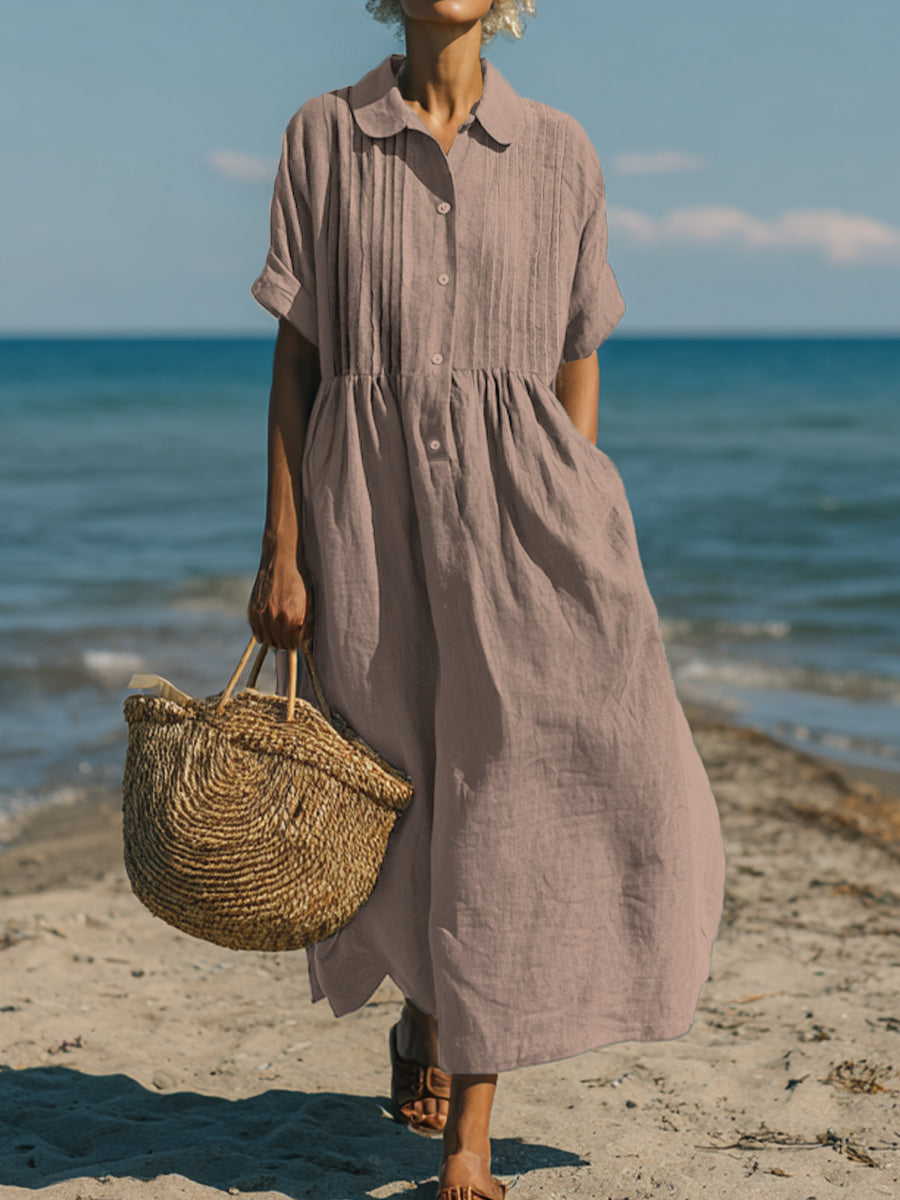 Clara | Casual Cotton Linen Collar Dress