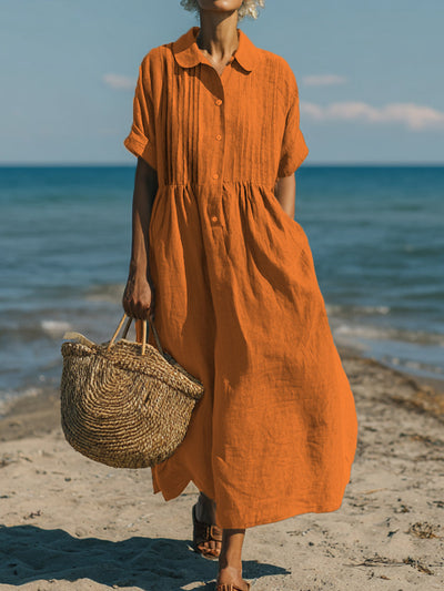 Clara | Casual Cotton Linen Collar Dress