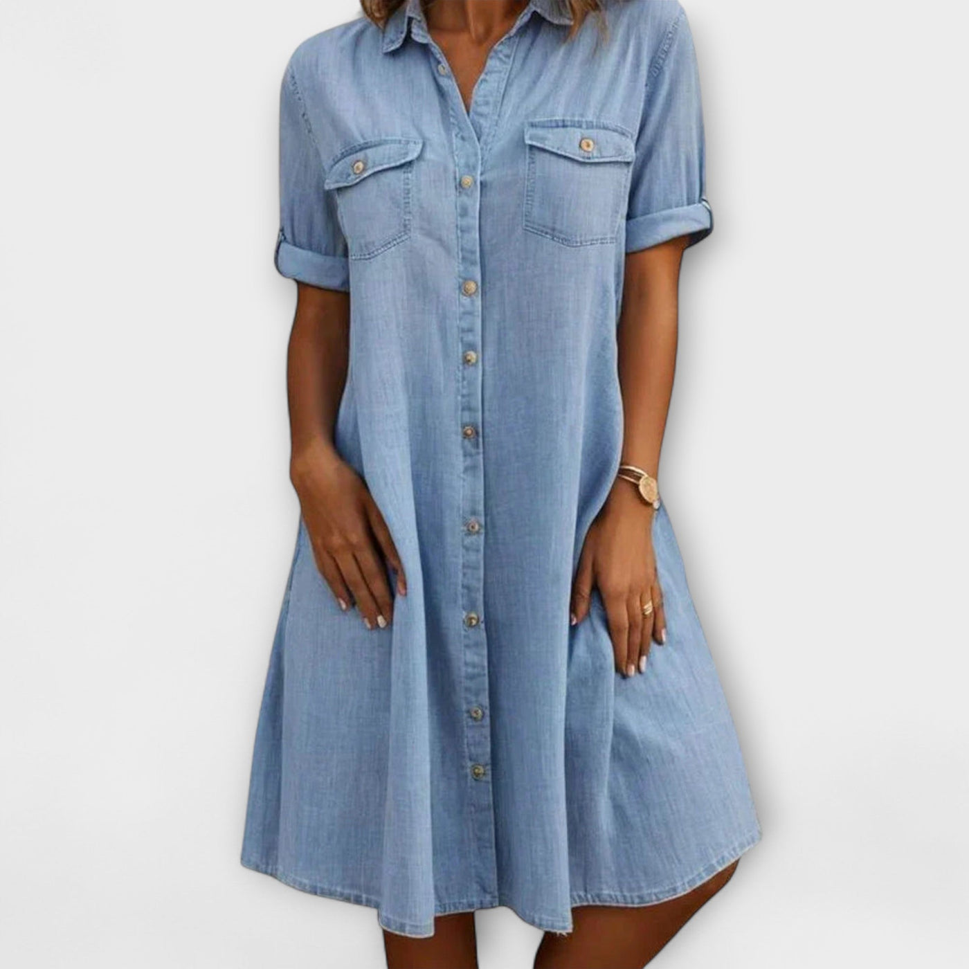 Sami | Light Denim Button-Front Shirt Dress