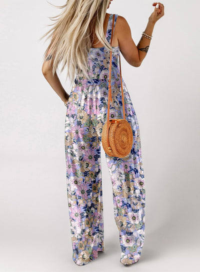 Florence - Floral Print Sleeveless Jumpsuit with Pockets