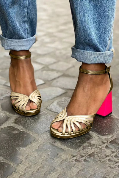 Luma | Metallic Sandals with Fluorescent Heel