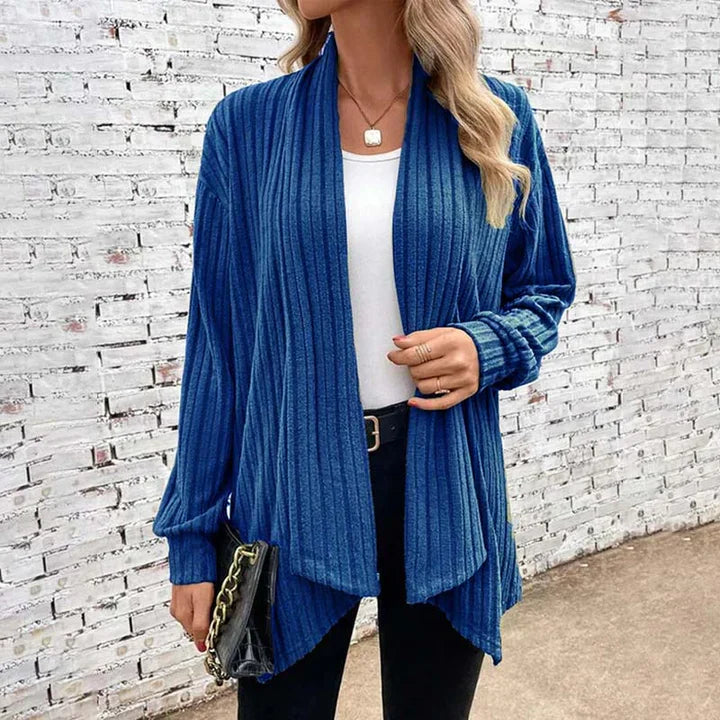 Women’s Cardigan – Relaxed Fit – Soft Knit – Open Front – Ribbed Long Sleeves