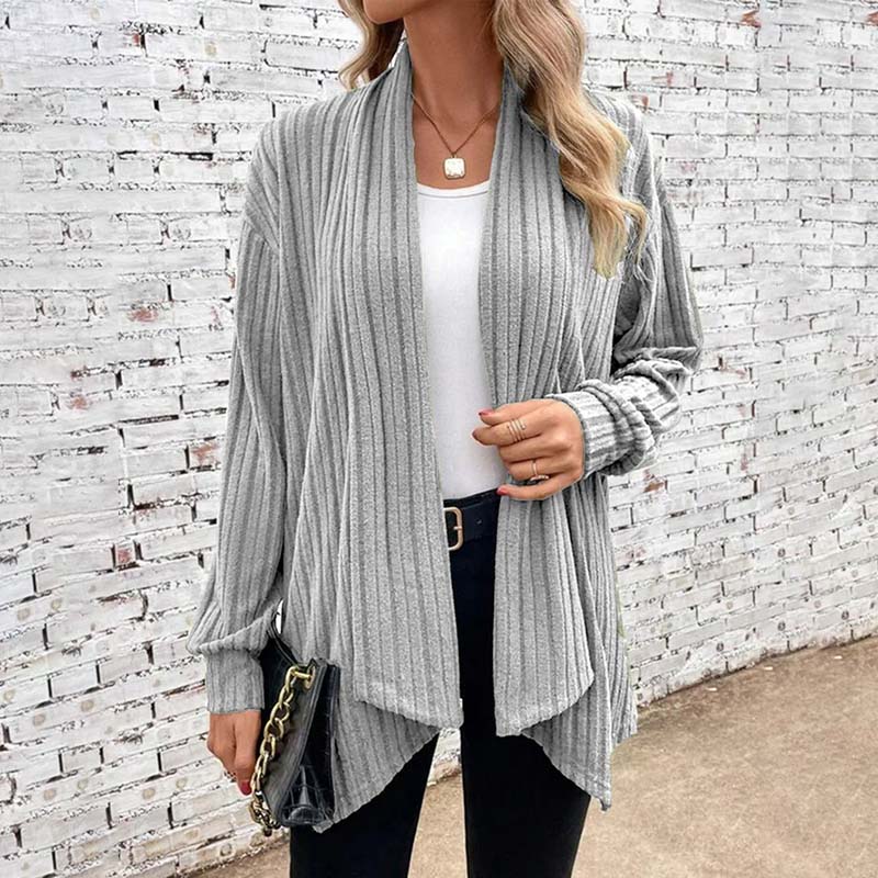 Women’s Cardigan – Relaxed Fit – Soft Knit – Open Front – Ribbed Long Sleeves