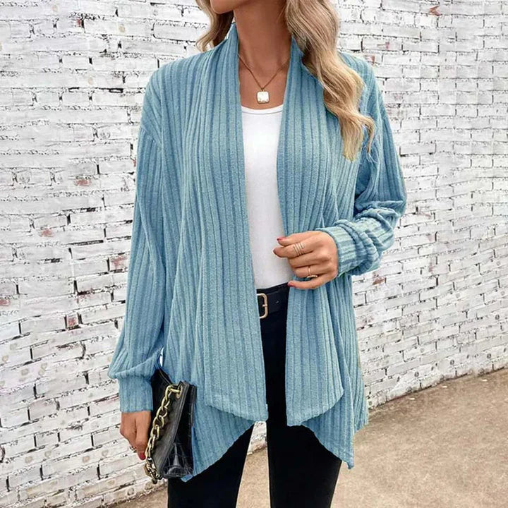 Women’s Cardigan – Relaxed Fit – Soft Knit – Open Front – Ribbed Long Sleeves