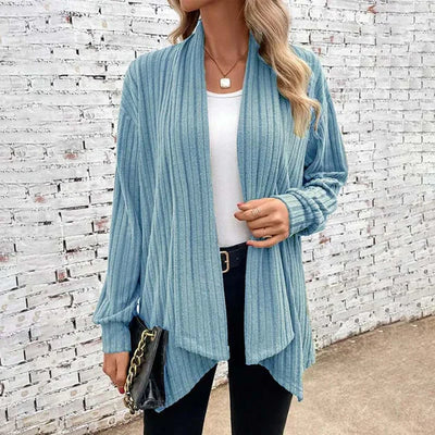 Women’s Cardigan – Relaxed Fit – Soft Knit – Open Front – Ribbed Long Sleeves