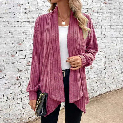 Women’s Cardigan – Relaxed Fit – Soft Knit – Open Front – Ribbed Long Sleeves