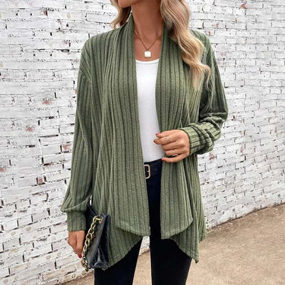 Women’s Cardigan – Relaxed Fit – Soft Knit – Open Front – Ribbed Long Sleeves