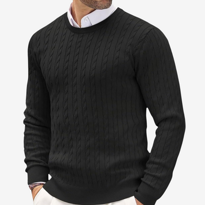 Men’s Sweater – Cashmere – Tailored Fit – Cable Knit – Crew Neck Long Sleeve