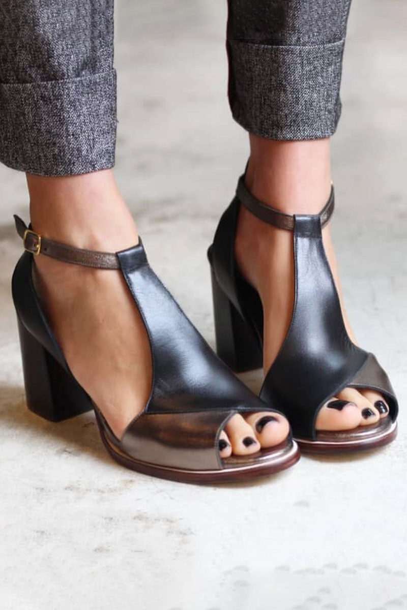 Anastasia | Black Patchwork Open-Toe Sandals