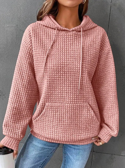 Women’s Quilted Hoodie – Relaxed Fit – Drawstring Hood – Kangaroo Pocket – Ribbed Hem