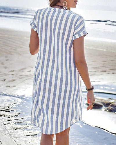 Elvira - Elegant Striped Shirt Dress