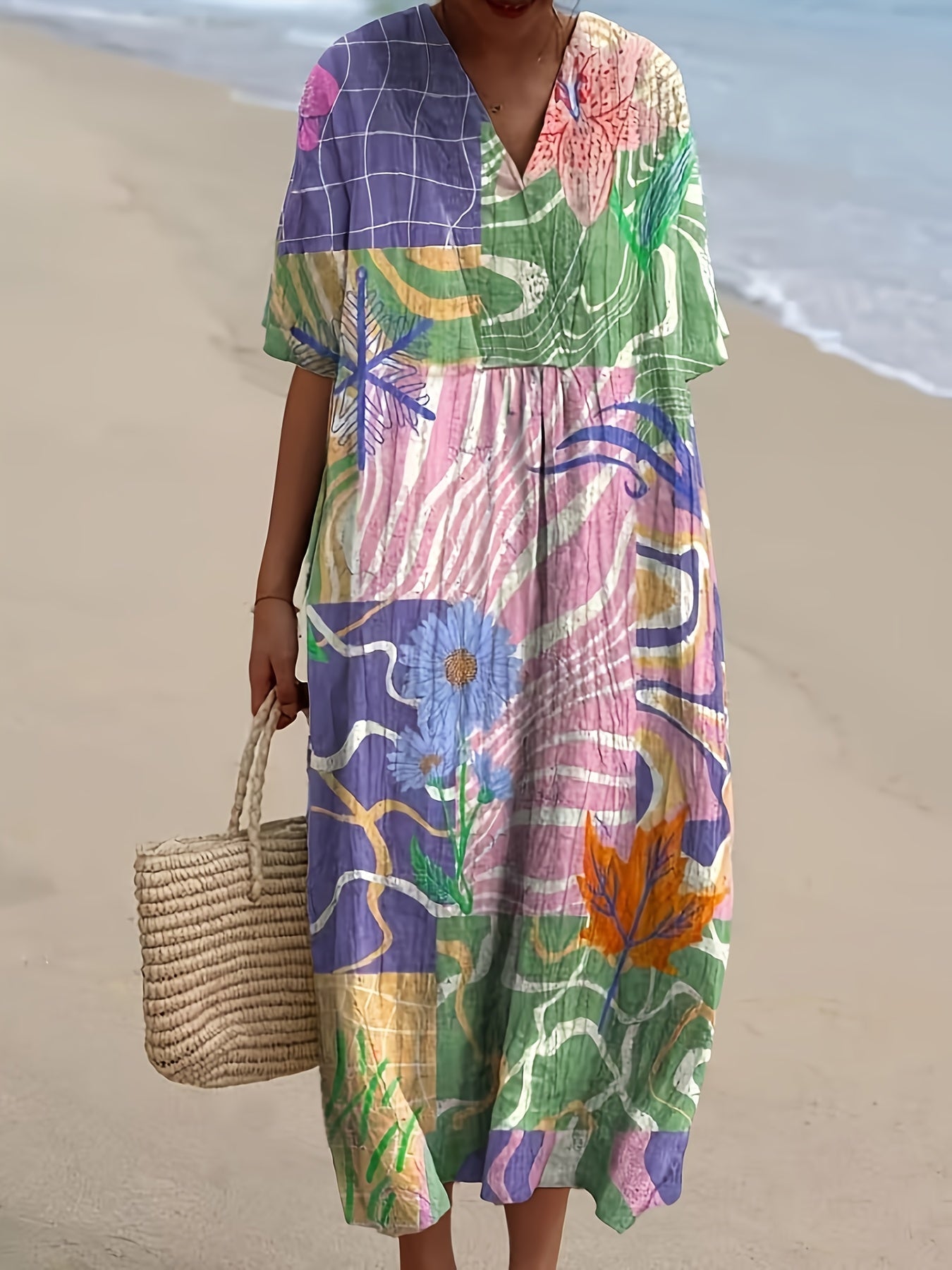 Leilani | Pastel Tropic Patchwork Midi Dress