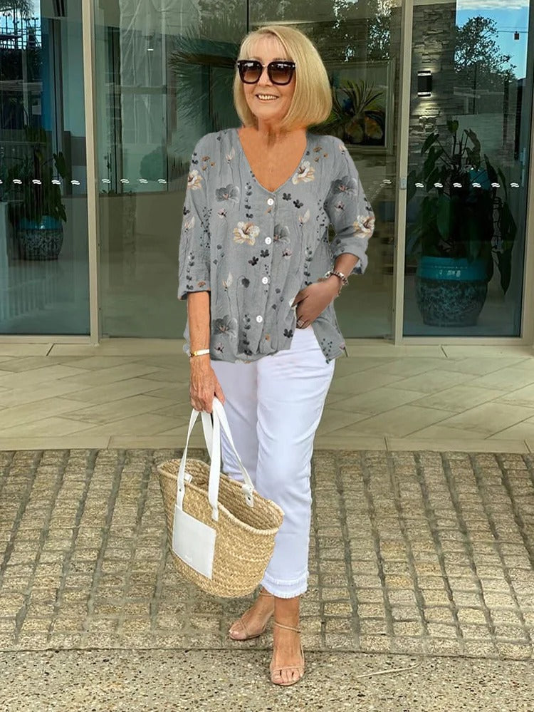 Nancy™ | Floral Blouse with Soft Drape