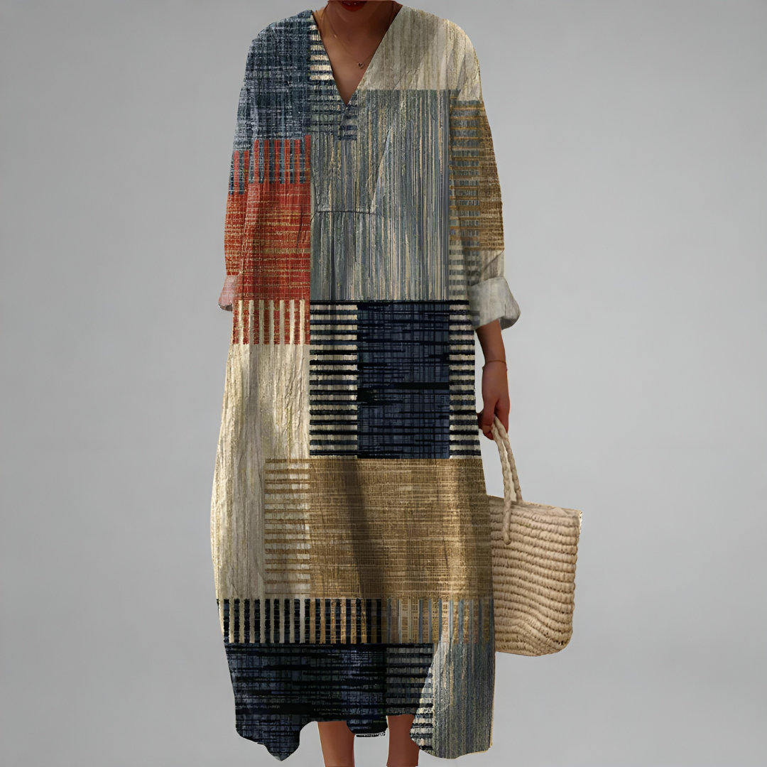 Winona – Earth-Toned Abstract Maxi Dress for Women