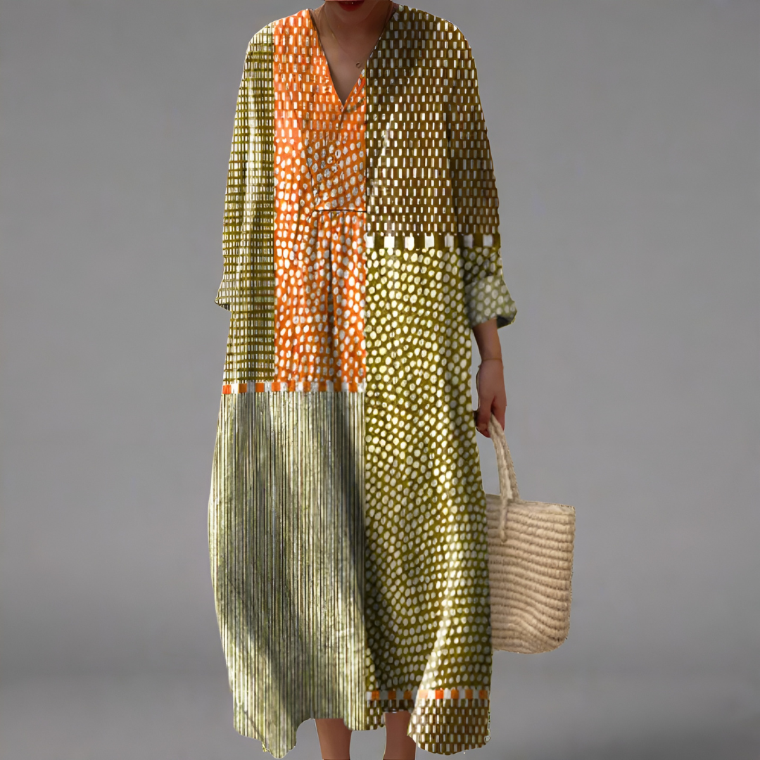 Estelle – Earth tone Mosaic Midi Dress for Women