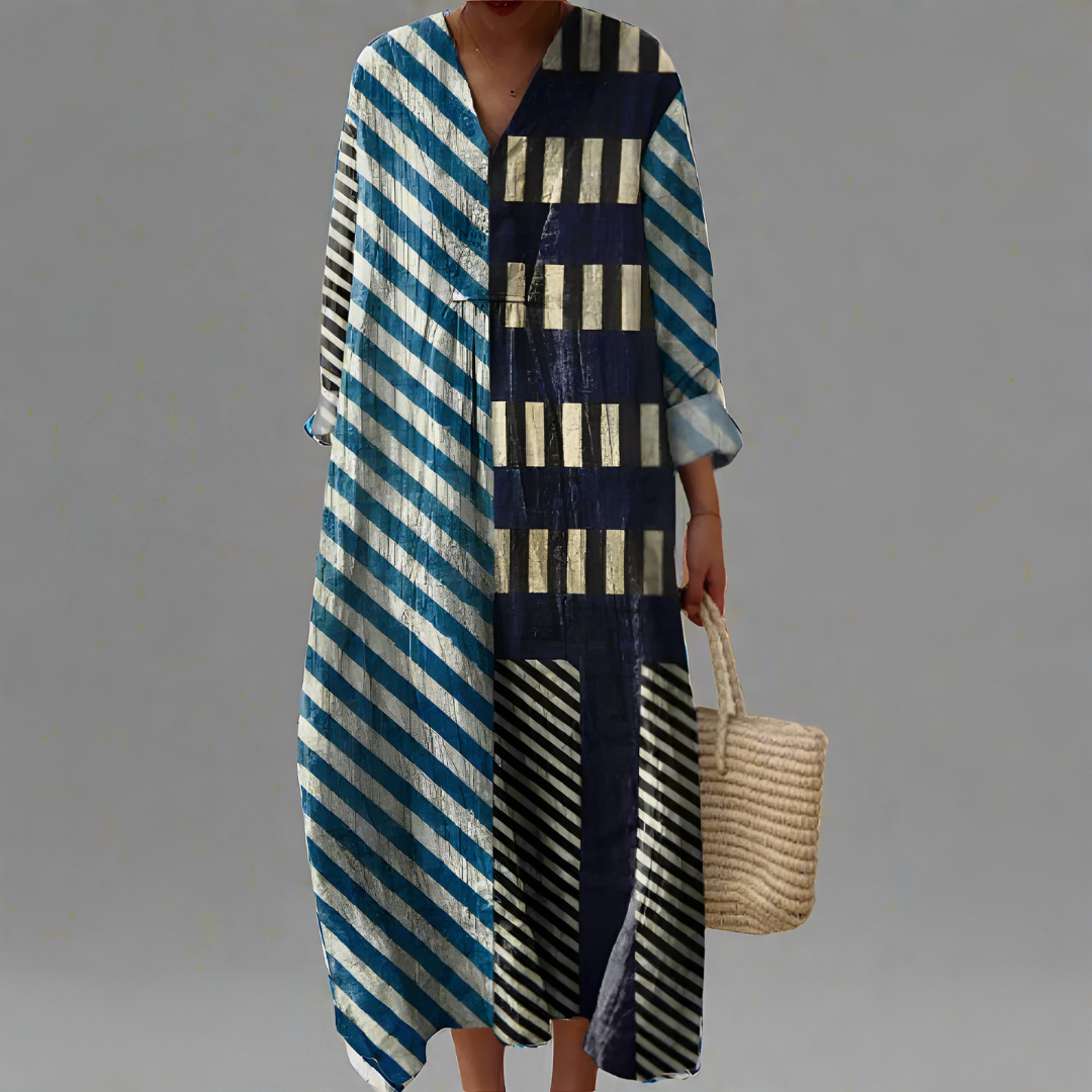 Clarissa – Navy Stripe Art Dress for Women