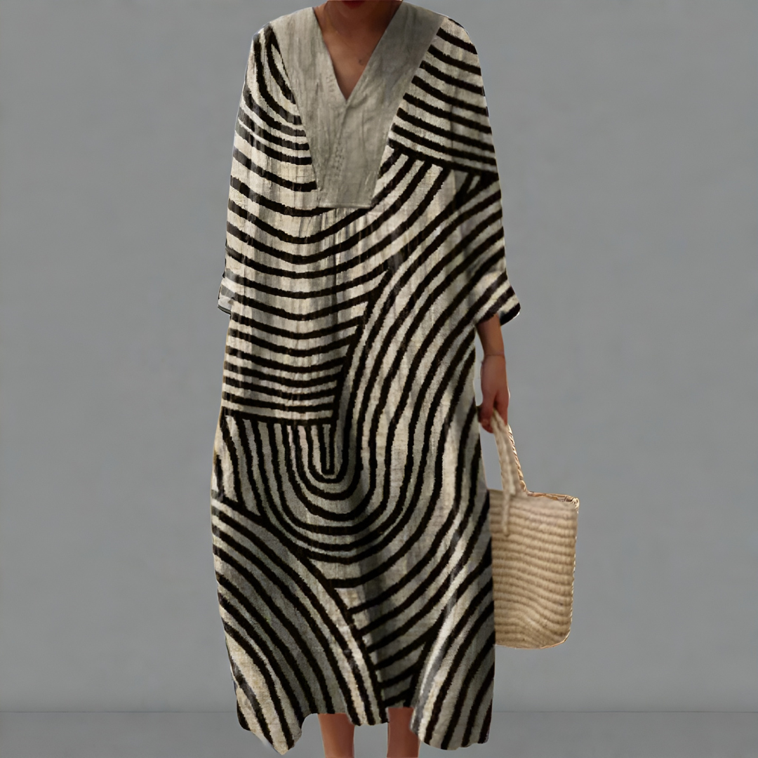 Ezra – Monochrome Wave Midi Dress for Women