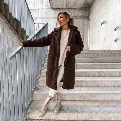 Avencea - Long teddy coat for women in beige