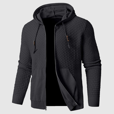 Men’s Hooded Jacket – Waffle Knit – Regular Fit – Zip Front – Ribbed Hem and Cuffs