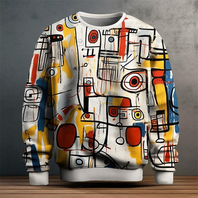 Men’s Pullover Sweatshirt – Cotton Knit – Standard Fit – Geometric Pattern – Ribbed Trim