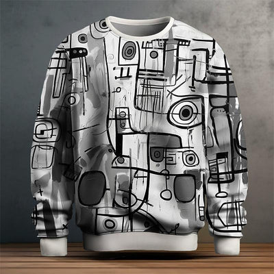 Men’s Pullover Sweatshirt – Cotton Knit – Standard Fit – Geometric Pattern – Ribbed Trim