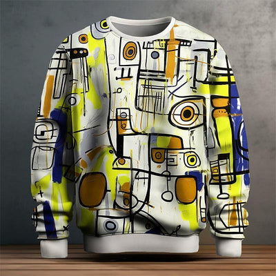 Men’s Pullover Sweatshirt – Cotton Knit – Standard Fit – Geometric Pattern – Ribbed Trim