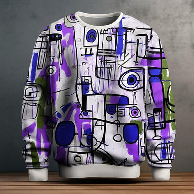 Men’s Pullover Sweatshirt – Cotton Knit – Standard Fit – Geometric Pattern – Ribbed Trim
