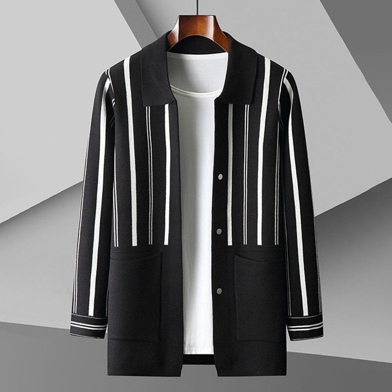 Men’s Cardigan – Relaxed Fit – Wool Blend Knit – Button Front with Pockets – Hip Length