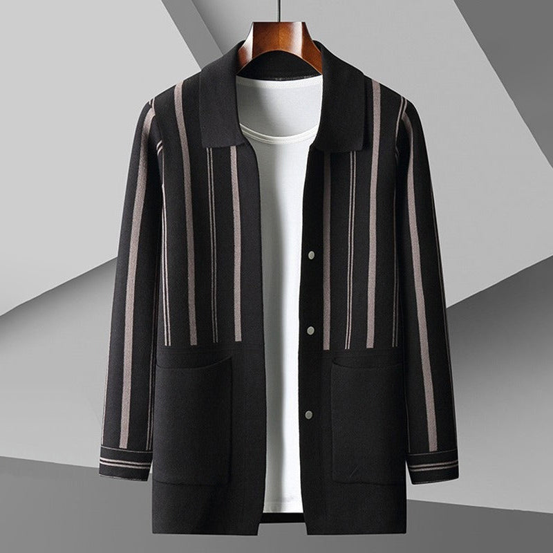 Men’s Cardigan – Relaxed Fit – Wool Blend Knit – Button Front with Pockets – Hip Length