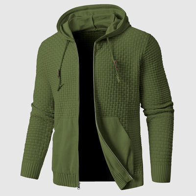 Men’s Hooded Jacket – Waffle Knit – Regular Fit – Zip Front – Ribbed Hem and Cuffs