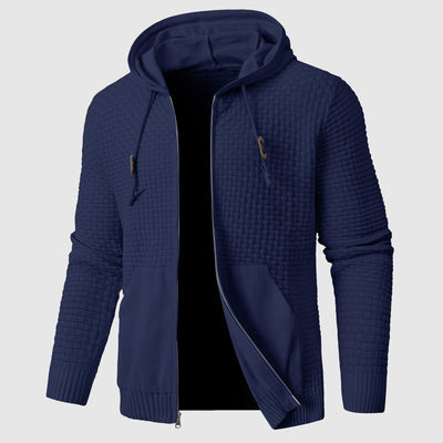 Men’s Hooded Jacket – Waffle Knit – Regular Fit – Zip Front – Ribbed Hem and Cuffs